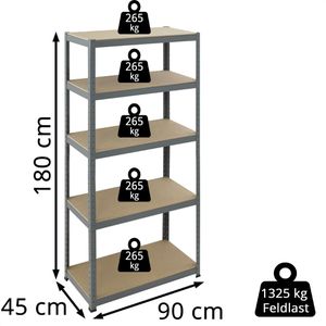 Produktbild für Schwerlastregal pro-bau-tec 10074, 5 Holzböden