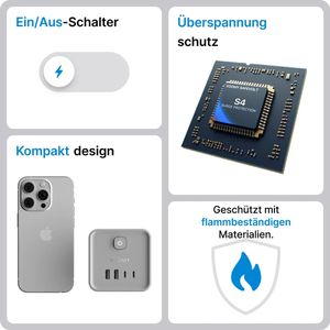 Produktbild für Steckdosenwürfel Voomy Split X7, mit Schalter, grau
