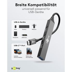 Produktbild für USB-Hub Goobay 74457, grau, mit Metallgehäuse