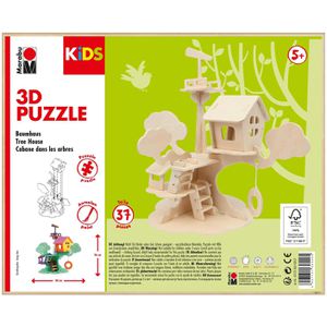 Marabu Bastelset Kids 3D Puzzle Baumhaus, 37 Teile, ca. 28 x 26cm, Holz, ab 5 Jahre