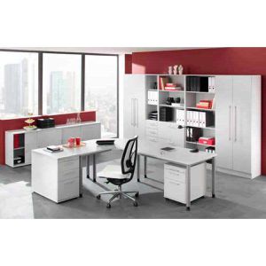 Produktbild für Schreibtisch Hammerbacher H-Serie, weiß / silber