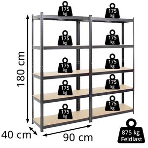 Produktbild für Schwerlastregal PROREGAL Ragnar, 5 Holzböden