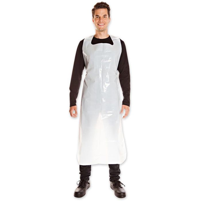 Einwegschürze LDPE weiß 1,50m x 75,0cm 25my geblockt | B2B Online Shop für Gastro, Catering & Event