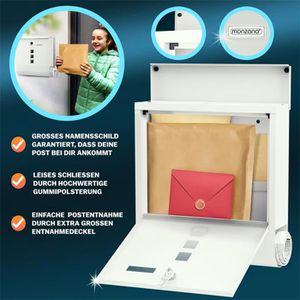 Produktbild für Briefkasten Monzana 108100, weiß, aus Stahl