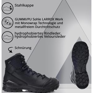S3 LOWA Böttcher Stiefel, Sicherheitsschuhe schwarz, Herren, Echt GTX 42 LX AG Mid, Pro Leder, LEANDRO Work CI, –