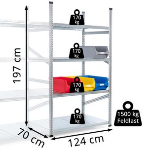 Produktbild für Anbauregal GEWE 712A4R, 4 Metallböden
