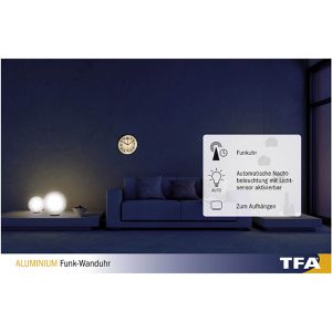 Produktbild für Wanduhr TFA 60.3535.02 LED, Kunststoff, beleuchtet, Funkuhr