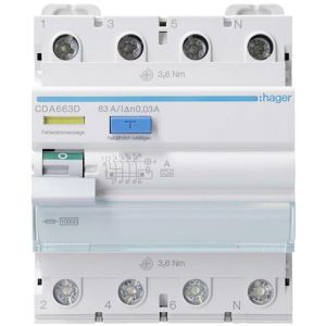Produktbild für FI-Schutzschalter Hager CDA663D, 30mA, Typ A