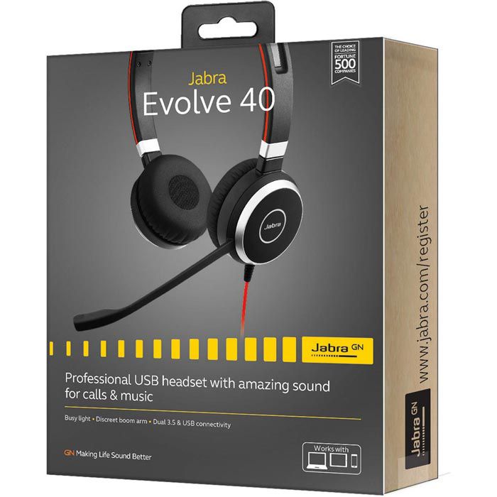 Jabra Headset Evolve 40 UC Duo, StereoHeadset mit Mikrofon, 3,5mm Klinke, USB Böttcher AG