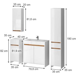 Produktbild für Badmöbel-Set Vicco Lemgo, weiß Hochglanz, 4-teilig