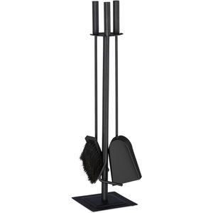 Produktbild für Kaminbesteck Relaxdays 10028775, aus Metall, schwarz, 4-teilig