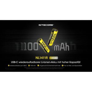Produktbild für Akku Nitecore NL1411R, 3,6 V, 1100 mAh