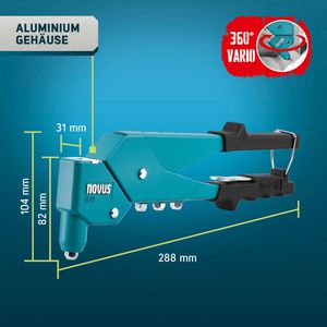 Produktbild für Blindnietzange Novus-Tools N-25, 032-0054, Kopf 360°, Set