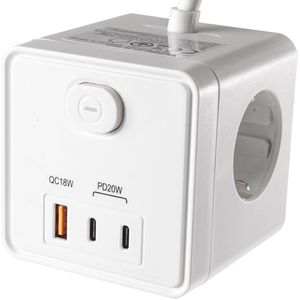 Produktbild für Steckdosenwürfel ChiliTec CT-SDW-3, mit Schalter, weiß