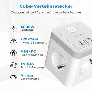 Produktbild für Steckdosenwürfel Voomy Split X4, weiß / grau