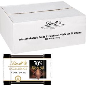 Lindt Minischokolade Excellence Minis 70% Cacao, Edelbitter, Mini-Tafeln, 200 Stück, 1100g