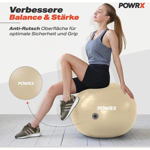 POWRX Gymnastikball Anti-Burst, groß, Ø 75cm, mit Pumpe, beige – Böttcher AG