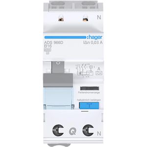 Produktbild für FI-LS-Schalter Hager ADS966D, 230 V / 400 V, 6 kA, 1-polig+N