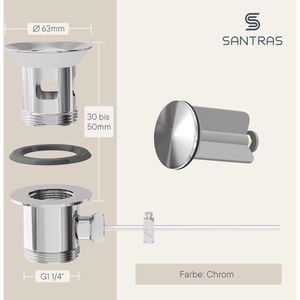 Produktbild für Ablaufgarnitur SANTRAS Premium mit Zugstange, aus Messing