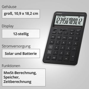 Produktbild für Taschenrechner Casio JW 200 DQ BK, mit Zeitberechnung