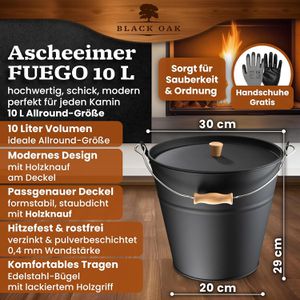 Produktbild für Ascheeimer Black-Oak Fuego schwarz, mit Holzgriff und Deckel