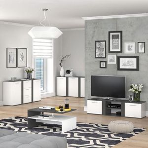 Produktbild für Sideboard Vicco Novelli, aus Holz, weiß / anthrazit matt