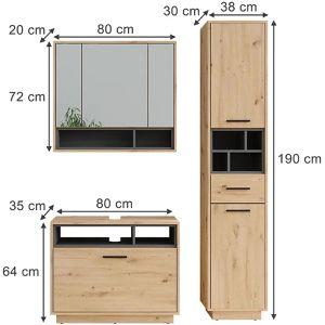 Produktbild für Badmöbel-Set Vicco Beatrice, artisan eiche, 3-teilig
