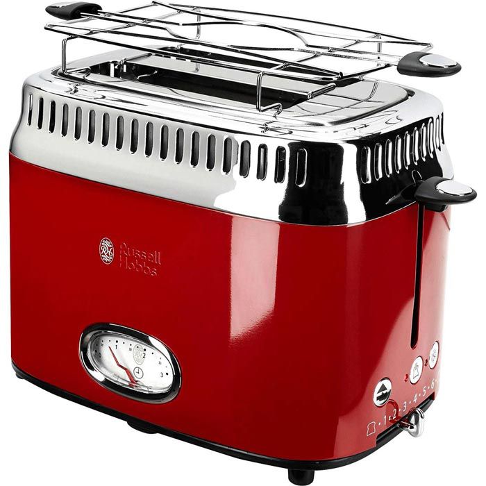 Russell-Hobbs Toaster Retro Ribbon rot 21680-56, Böttcher – 2 1300 Watt, Edelstahl, Scheiben, AG