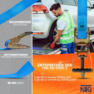 Produktbild für Spanngurt NTG für Autotransporte, mit Wirbelhaken und Ratsche