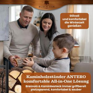 Produktbild für Kaminholzregal Black-Oak Antero, mit Kaminbesteck
