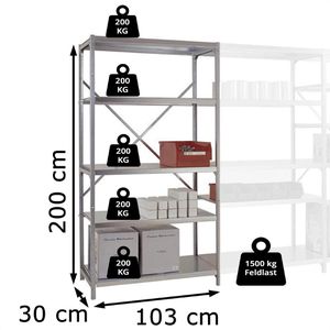 Produktbild für Schwerlastregal Manuflex RB2229, 5 Metallböden