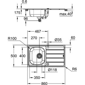 Produktbild für Spülbecken GROHE K200 31552SD1, Einzelbecken, Edelstahl