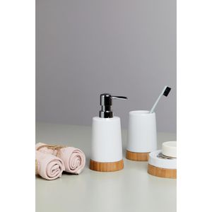 Produktbild für Zahnputzbecher Wenko Bamboo, weiß, aus Keramik &amp; Bambus