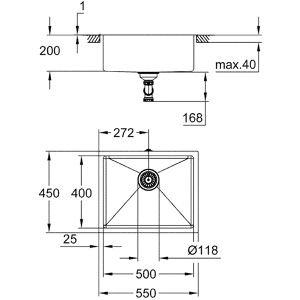 Produktbild für Spülbecken GROHE K700U 31574SD1, Einzelbecken, Edelstahl