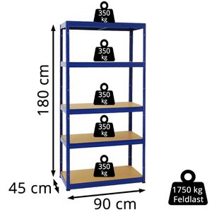 Produktbild für Schwerlastregal PROREGAL Slim Elephant S, 5 Holzböden