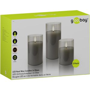 Produktbild für LED-Kerze Goobay 77755, Echtwachs im Glas, grau