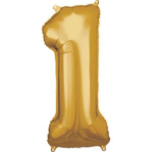 Amscan Luftballons 9906266, Riesenzahl 1, gold, Folienballon, 38 x 88 cm