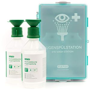 Flexeo Augenspülung NaCl, Augenspülstation, Wandbox, 2 x 500ml – Böttcher AG