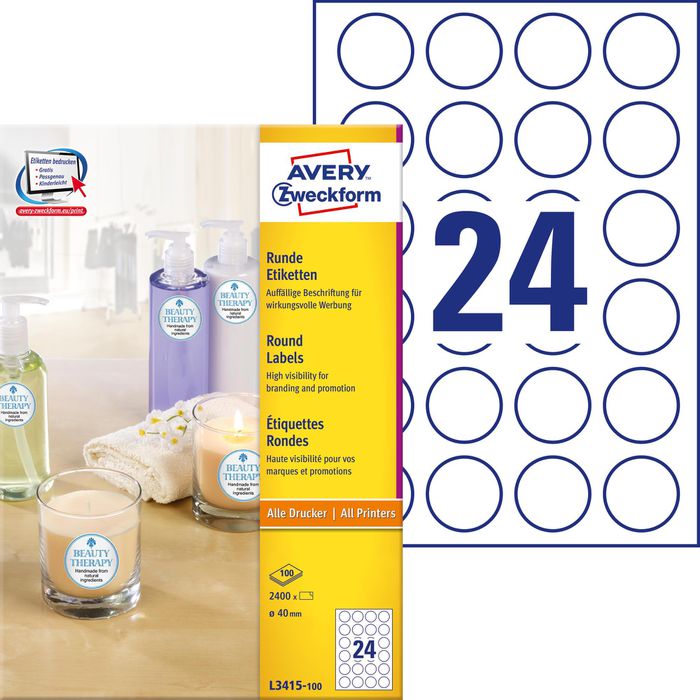 Creavvee 12 Runde Etiketten Pro Blatt, 25 A4-Blätter, Bedruckbare Weiße
