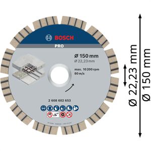 Produktbild für Trennscheibe Bosch PRO Concrete, 2608602653, Bohrung 22,23 mm