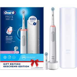 Oral-B Elektrische-Zahnbürste Pro 3 3500, weiß, Sensitive Clean, 3 Putzmodi,  2 Bürsten & Reiseetui – Böttcher AG