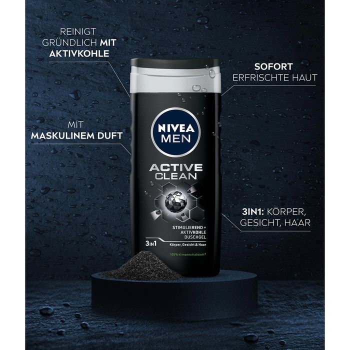 Nivea Duschgel Men Pflegedusche Active Clean, mit natürlicher Aktivkohle, pH-hautneutral, 250ml ...