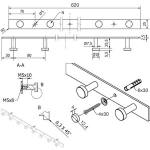 Produktbild für Garderobenleiste SO-TECH Joel, 127884, silber