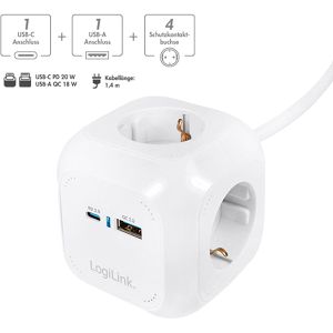 Produktbild für Steckdosenwürfel LogiLink LPS283U, 1,4m Kabel