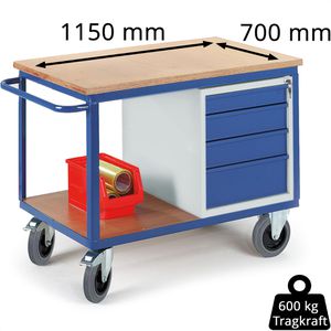 Produktbild für Werkstattwagen Rollcart 07-4308, Tragkraft 600 kg
