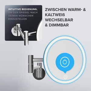 Produktbild für Kosmetikspiegel ovimar Vorupor, dimmbare Beleuchtung, silber