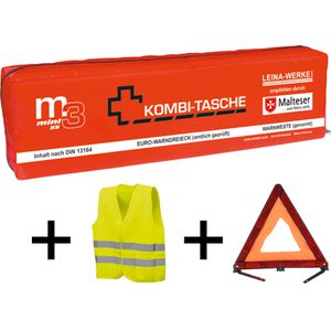 KFZ-Ttasche mit Verbandmaterial, Warnweste & Warndreieck