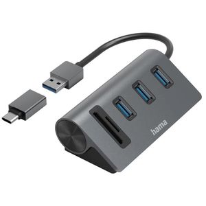 USB-Hub Hama 200140, grau, mit SD-Kartenslot