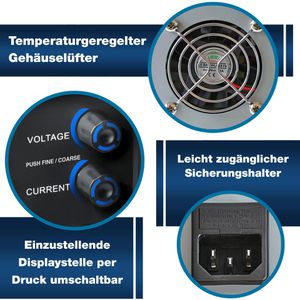 Produktbild für Labornetzteil PeakTech P 6224, mit LED-Display und USB-A