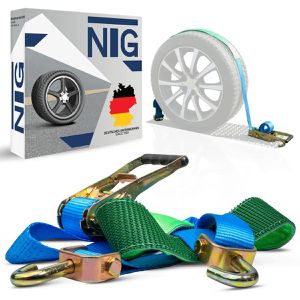 Spanngurt NTG für Autotransporte, mit Wirbelhaken und Ratsche